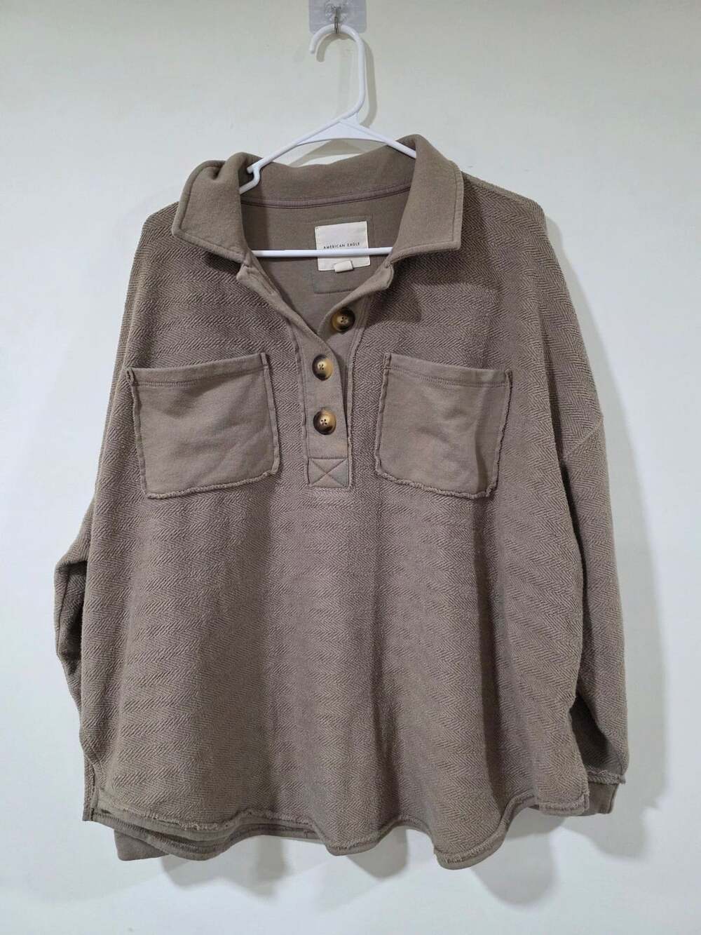 American Eagle Collared Half Button Knit Top with Pockets